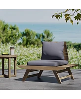 Sedona Outdoor Acacia Wood Club Chairs with Dark Gray Removable Cushions, Wood Outdoor Patio Lounge Chairs