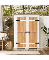 Outdoor 5.5ft Hx4.1ft L Wood Storage Shed, Garden Tool Cabinet with Waterproof Asphalt Roof, Four Lockable Doors, Multiple-tier Shelves
