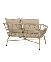 Outdoor Loveseat, 2 Seater Patio Sofa with Wicker Weave and Durable Cushions, Durable Rattan Finish