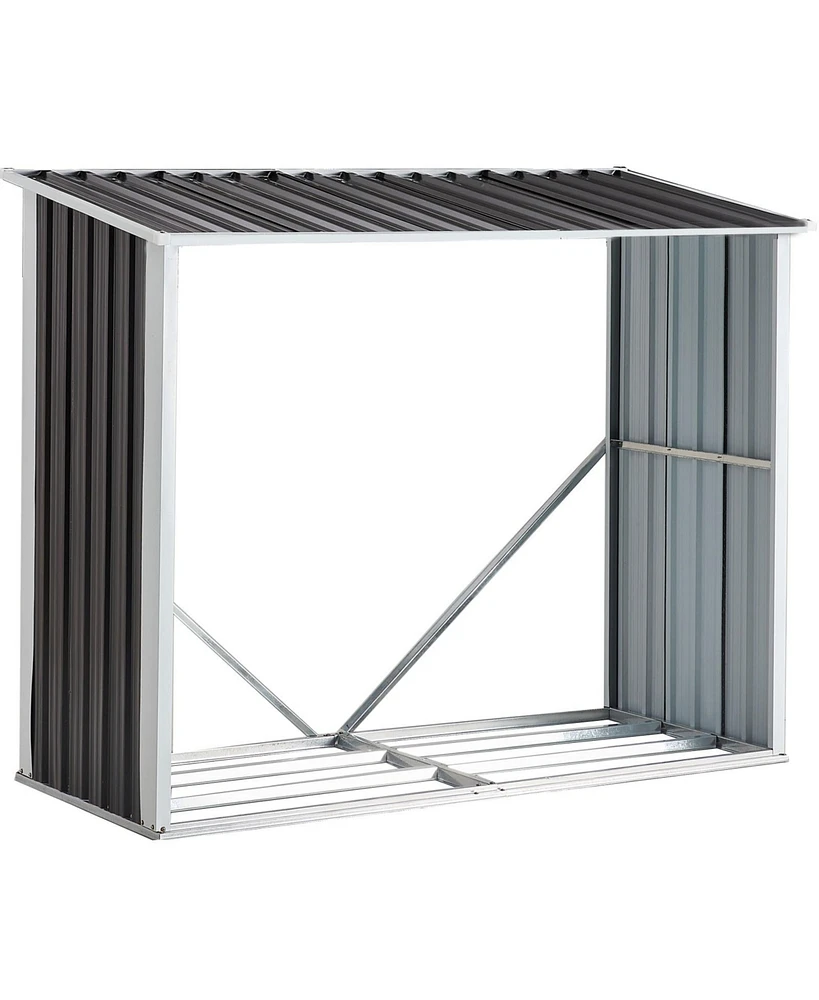 6 ft. W x 3 ft. D Steel Log Storage Shed, Firewood Rack, for Backyard Garden Patio Porch