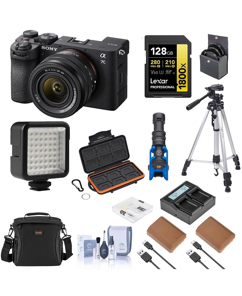 Sony Alpha a7C Ii Mirrorless Camera with Fe 28-60mm f/4-5.6 Lens, Black, Bundle with 2x Np-FZ100 Battery, 128GB Memory Card and Shotgun Microphone