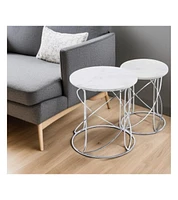 Contemporary Marble Round Accent Table for Living Room-Set of 2