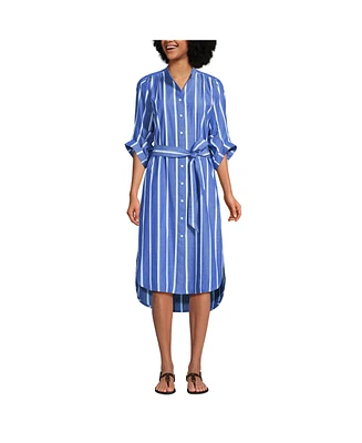 Lands' End Women's Poplin Oversized Puff Sleeve Midi Shirt Dress