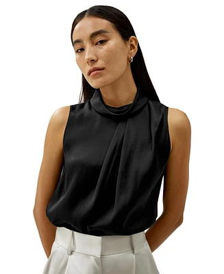 Lilysilk Women's Asymmetrical Sleeveless Cowl Neck Top