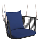 Single Person Hanging Seat with Woven Rattan Backrest for Backyard