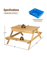 Gymax 3 in 1 Kids Picnic Table Wooden Outdoor Water Sand Table w/ Play Boxes