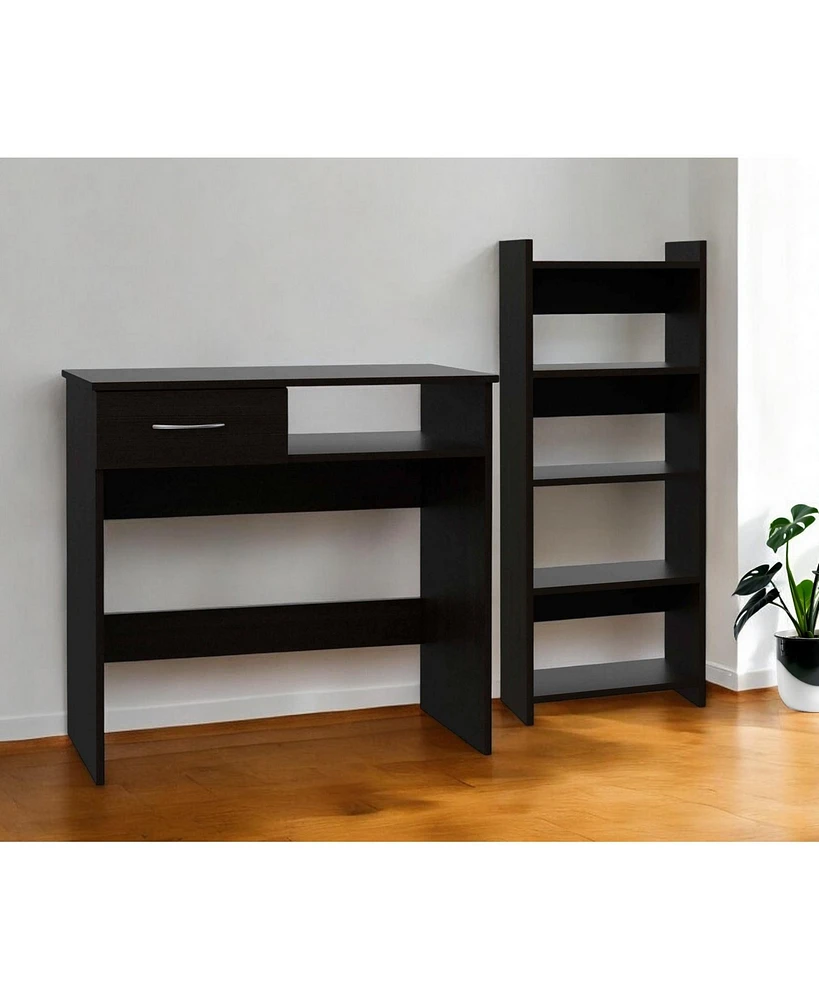 32" Black Computer Desk Desk and Bookshelf Set