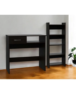 32" Black Computer Desk Desk and Bookshelf Set