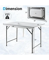 4 Feet Folding Ice Bin Table with Skirt for Camping Picnic Wedding