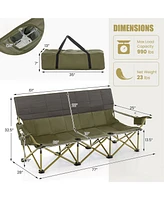 3 Person Folding Camping Chair with 2 Cup Holders Cotton Padding & Storage Bag