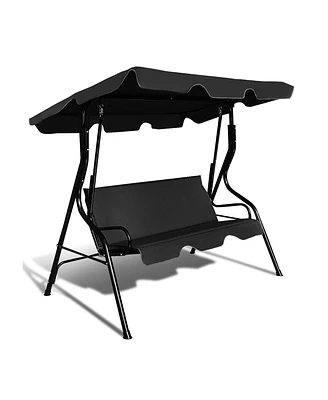 3 Seat Outdoor Patio Canopy Swing with Cushioned Steel Frame