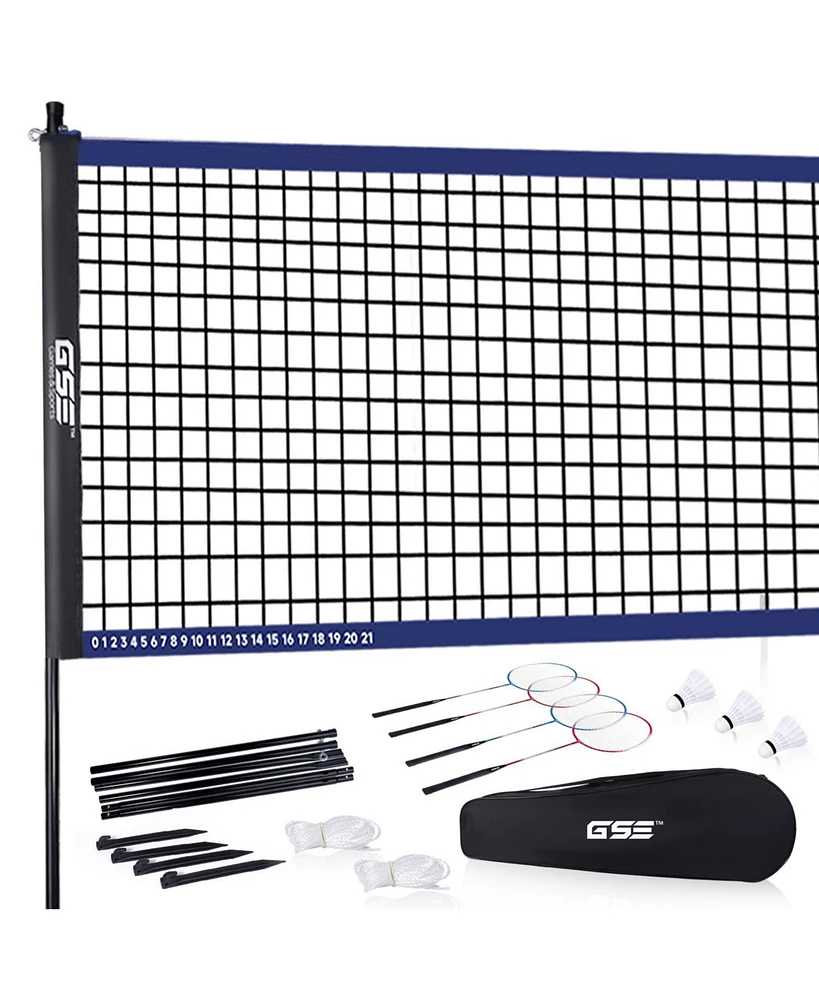 Recreational Badminton Complete Set with Portable Badminton Net, 4 Badminton Rackets, 3 Shuttlecocks & Carrying Bag