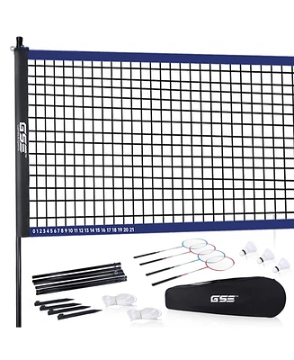 Recreational Badminton Complete Set with Portable Badminton Net, 4 Badminton Rackets, 3 Shuttlecocks & Carrying Bag
