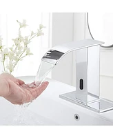 Battery Powered Touchless Single Hole Bathroom Faucet Sensor Deck Mount With Drain Kit In Brushed Nickel