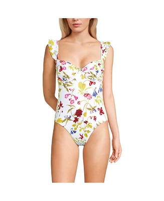 Lands' End Women's Balconette Ruffle High Leg One Piece Swimsuit