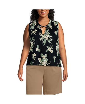 Lands' End Plus Linen Blend Notch Neck Swing Tank Top