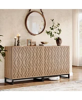 Tribesigns Sideboard Buffet Cabinet with Storage, 57.5" Farmhouse Coffee Bar 4 Doors & Shelves, Set of 2 Wood Credenza Table