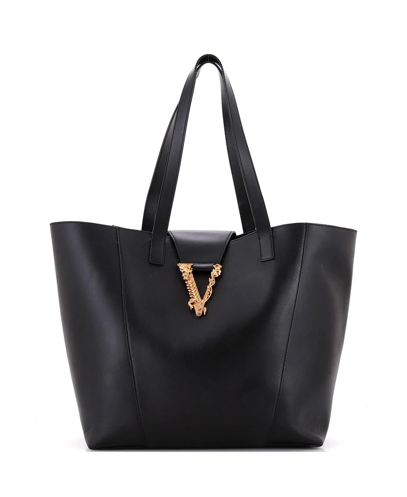 Pre-Owned Versace Medium Virtus Open Shopping Tote Leather