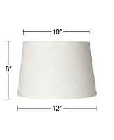 White Linen Small Drum Lamp Shade 10" Top x 12" Bottom x 8" High (Spider) Replacement with Harp and Finial - Springcrest