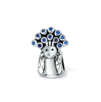 Bling Jewelry Peacock Charm Bead Royal Blue Cz Sterling Silver for European Bracelet