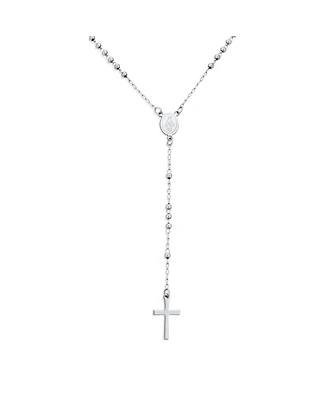 Bling Jewelry Religious Christian Virgin Mary and Cross Rosary Chain Drop Necklace Silver Tone