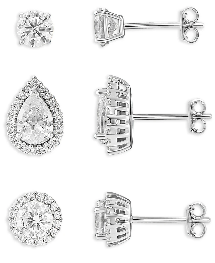 Giani Bernini 3-Pc. Set Cubic Zirconia Halo & Solitaire Stud Earrings in Sterling Silver, Exclusively at Macy's