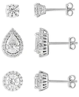 Giani Bernini 3-Pc. Set Cubic Zirconia Halo & Solitaire Stud Earrings in Sterling Silver, Exclusively at Macy's