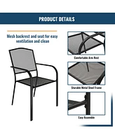 8-Piece Metal Outdoor Patio Dining Set with Square Table with 1.65 in. Umbrella Hole and Dining Chairs
