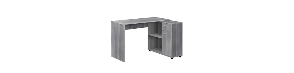 Modern 34" L-Shape Grey Desk Space-Saving Home Office Desk with Storage Drawers