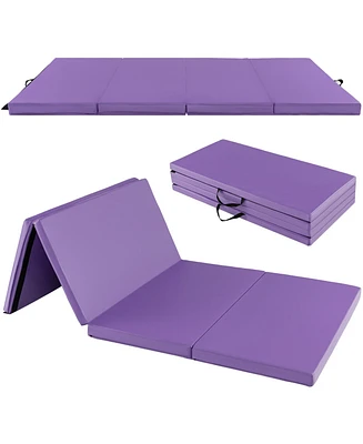 Folding Gymnastics Mat with Carry Handles and Sweatproof Detachable Pu Leather Cover-Purple