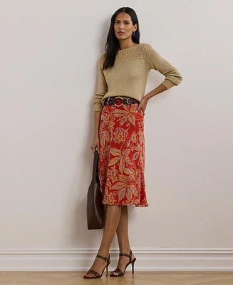 Lauren Ralph Women's Floral Crinkle Georgette Midi Skirt