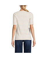 Lands' End Women's Tall Supima Cotton Elbow Sleeve Boatneck Button Shoulder Tee