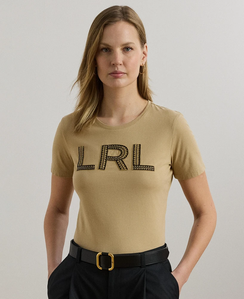 Lauren Ralph Women's Beaded-Logo Cotton Jersey Tee