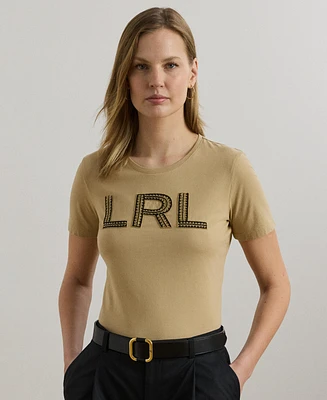 Lauren Ralph Women's Beaded-Logo Cotton Jersey Tee
