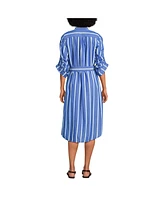 Lands' End Women's Poplin Oversized Puff Sleeve Midi Shirt Dress