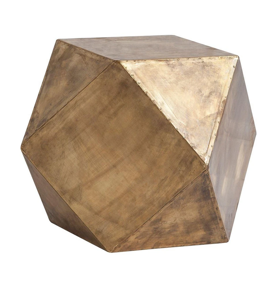 Rustic Charm Hexagonal End Table with Square Top and Distressed Wood Finish
