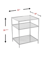 End Table with Glass Top and Mirrored Shelf for Modern Home Decor
