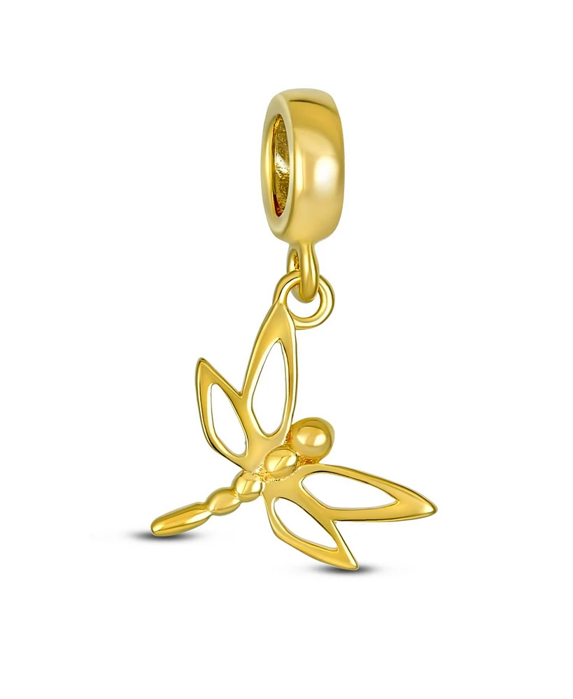 Bling Jewelry Dragonfly Firefly Butterfly Dangle Charm Bead 14K Gold Plated Sterling Silver