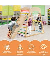 6-in-1 Jungle Gym Wooden Indoor Playground with Double-Sided Ramp and Monkey Bars