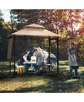 13.5 x 4 Feet Patio Bbq Grill Gazebo Canopy with Dual Side Awnings