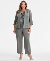 Kasper Plus Shawl-Collar Cuffed 3/4-Sleeve Jacket