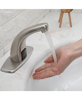 Automatic Sensor Touchless Bathroom Sink Faucet With Deck Plate Brushed Nickel