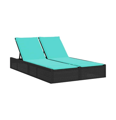Double Sun Lounger with Cushions Poly Rattan