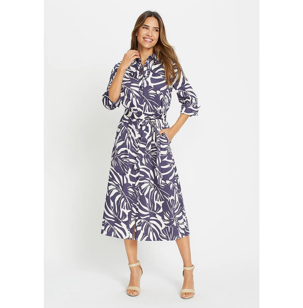 Olsen Women's Palm Print A-Line Midi Shirt Dress