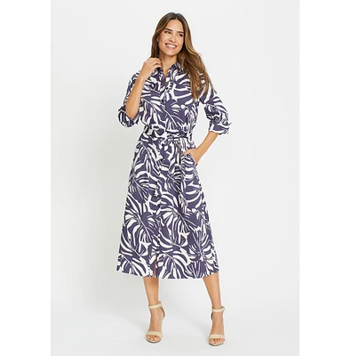 Olsen Women's Palm Print A-Line Midi Shirt Dress