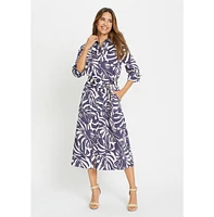 Olsen Women's Palm Print A-Line Midi Shirt Dress