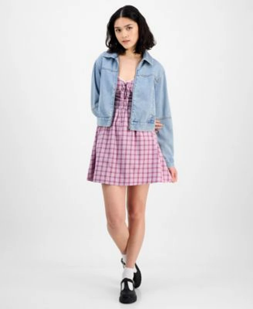 Ultra Flirt Juniors Denim Jacket Kingston Grey Plaid Mini Dress