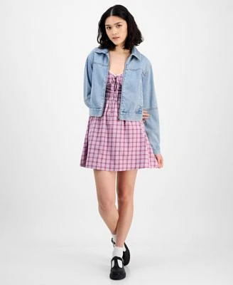 Ultra Flirt Juniors Denim Jacket Kingston Grey Plaid Mini Dress