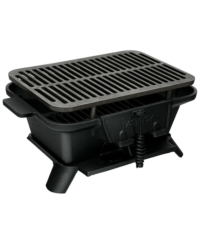 Portable Hibachi Grill, Double-sided Cast Iron Grill with Air Regulating Door & Fire Gate, Grate Lifter, Ideal for Outdoor Picnic, Camping & Backyard