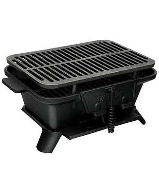 Portable Hibachi Grill, Double-sided Cast Iron Grill with Air Regulating Door & Fire Gate, Grate Lifter, Ideal for Outdoor Picnic, Camping & Backyard